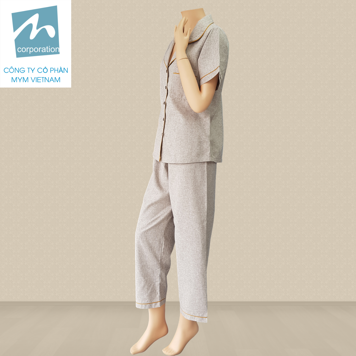 Bộ Pijama Lanh Poly - Be Bộ Pijama Lanh Poly Màu Be