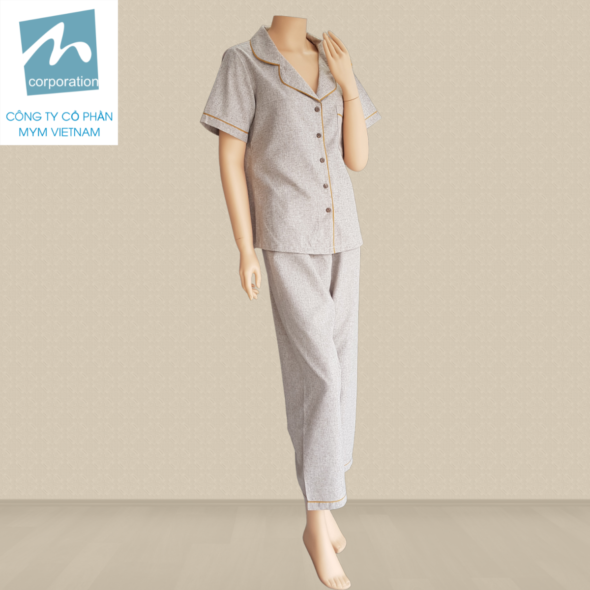 Bộ Pijama Lanh Poly - Be Bộ Pijama Lanh Poly Màu Be