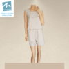 Bộ Short Nữ Bèo Ngực Lanh Poly - Kem Bộ Short Nữ Bèo Ngực Màu Kem