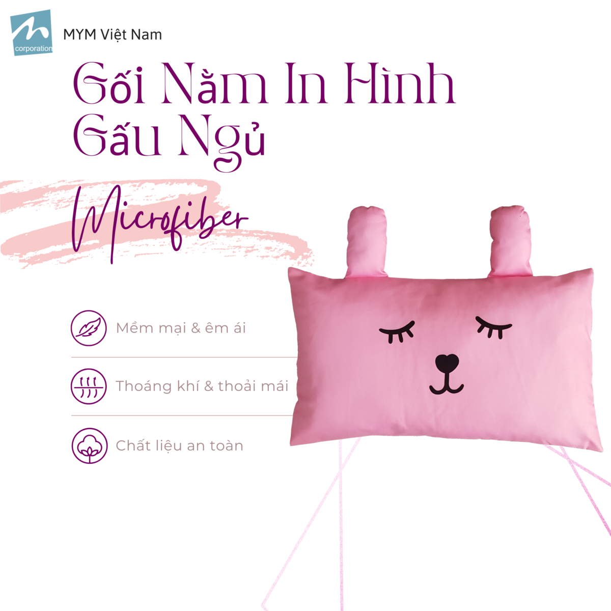 Gối Nằm Hình Gấu Ngủ Microfiber