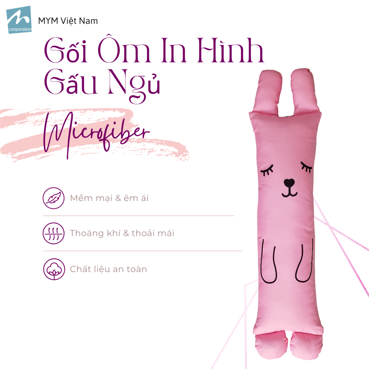 Gối Ôm Hình Gấu Ngủ Microfiber