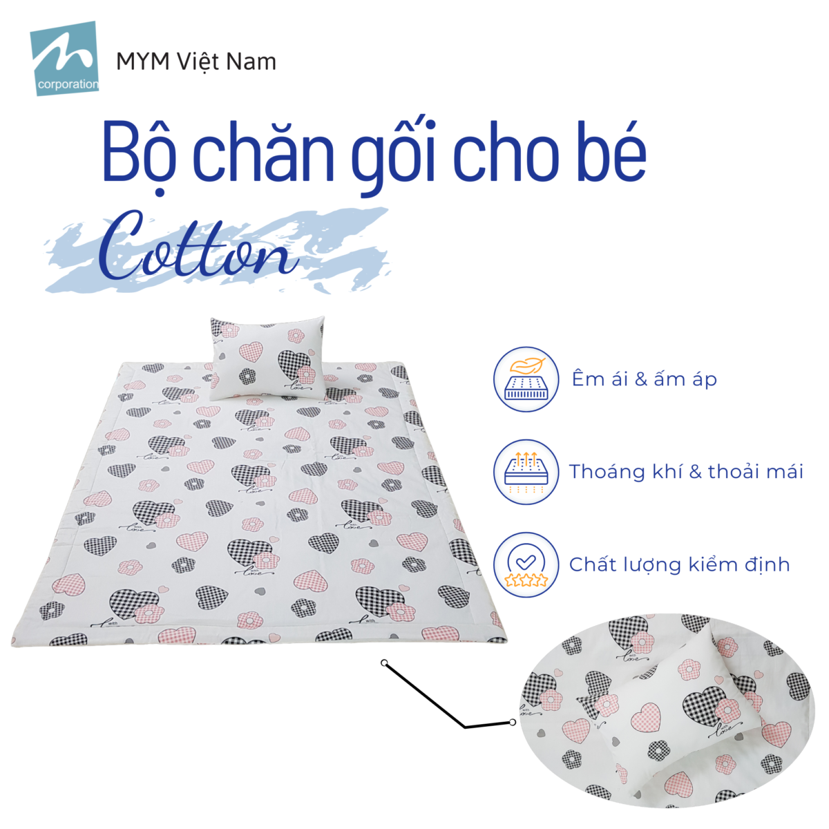 Bộ Chăn Gối Cotton Mẫu 3