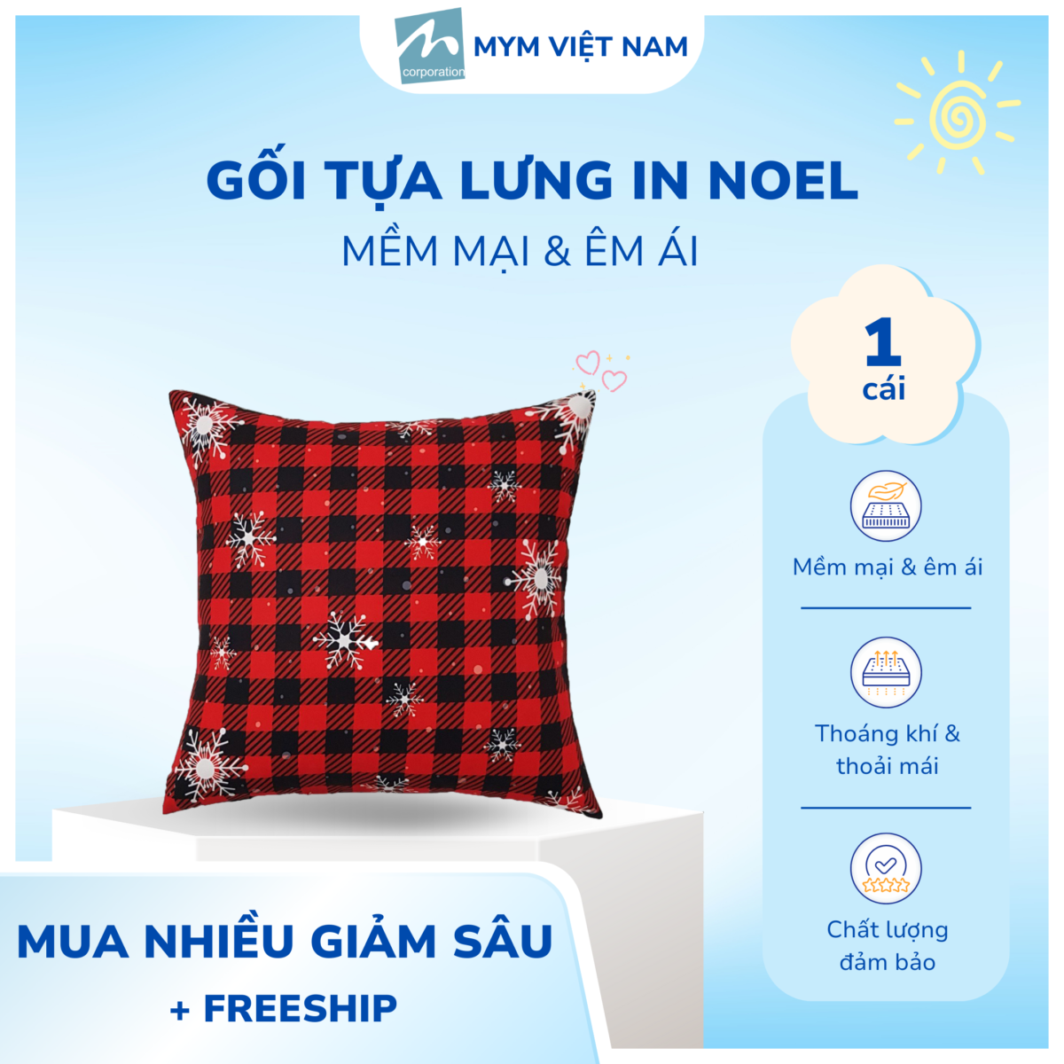 Gối Tựa Lưng In 3D Noel Mẫu 1