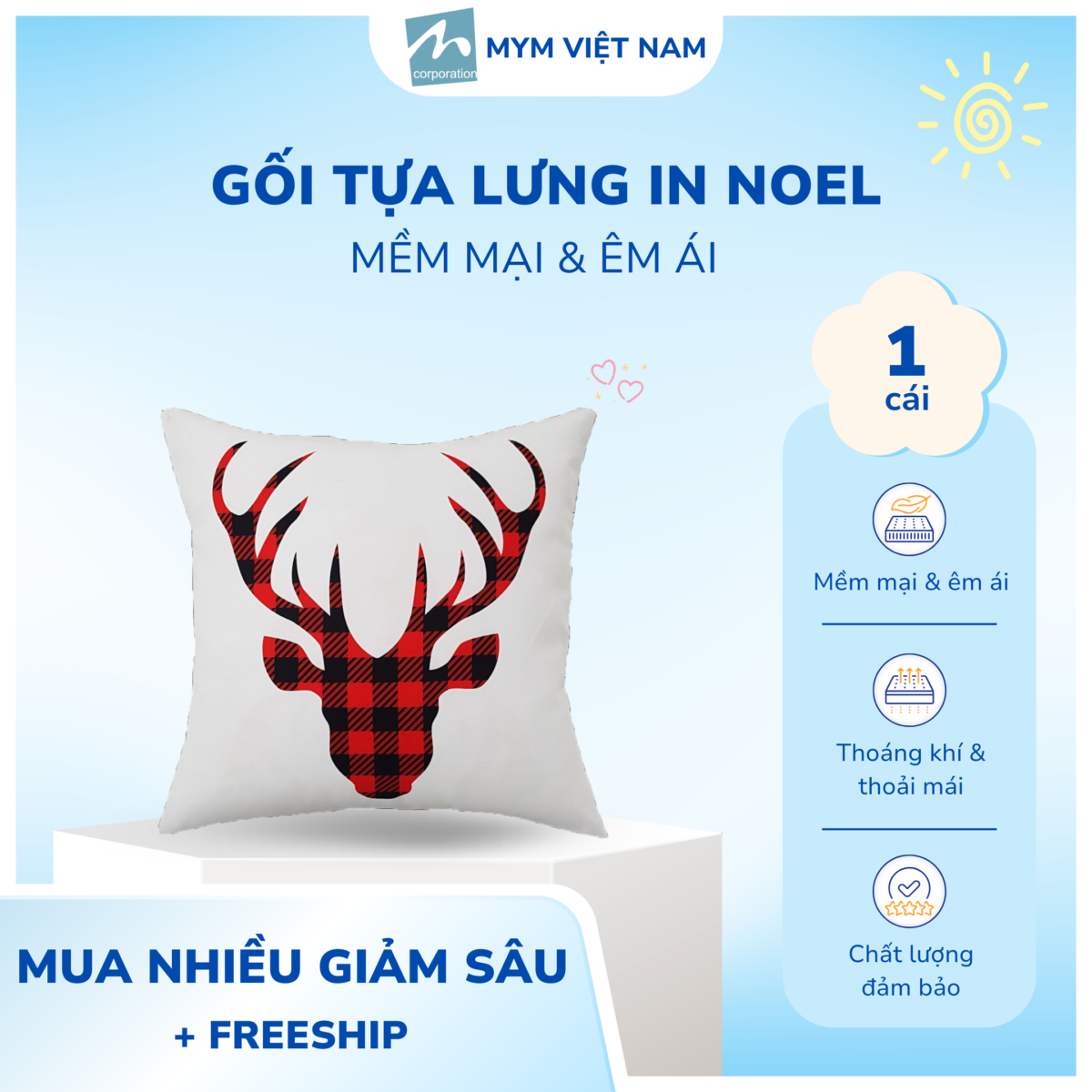 Gối Tựa Lưng In 3D Noel Mẫu 2